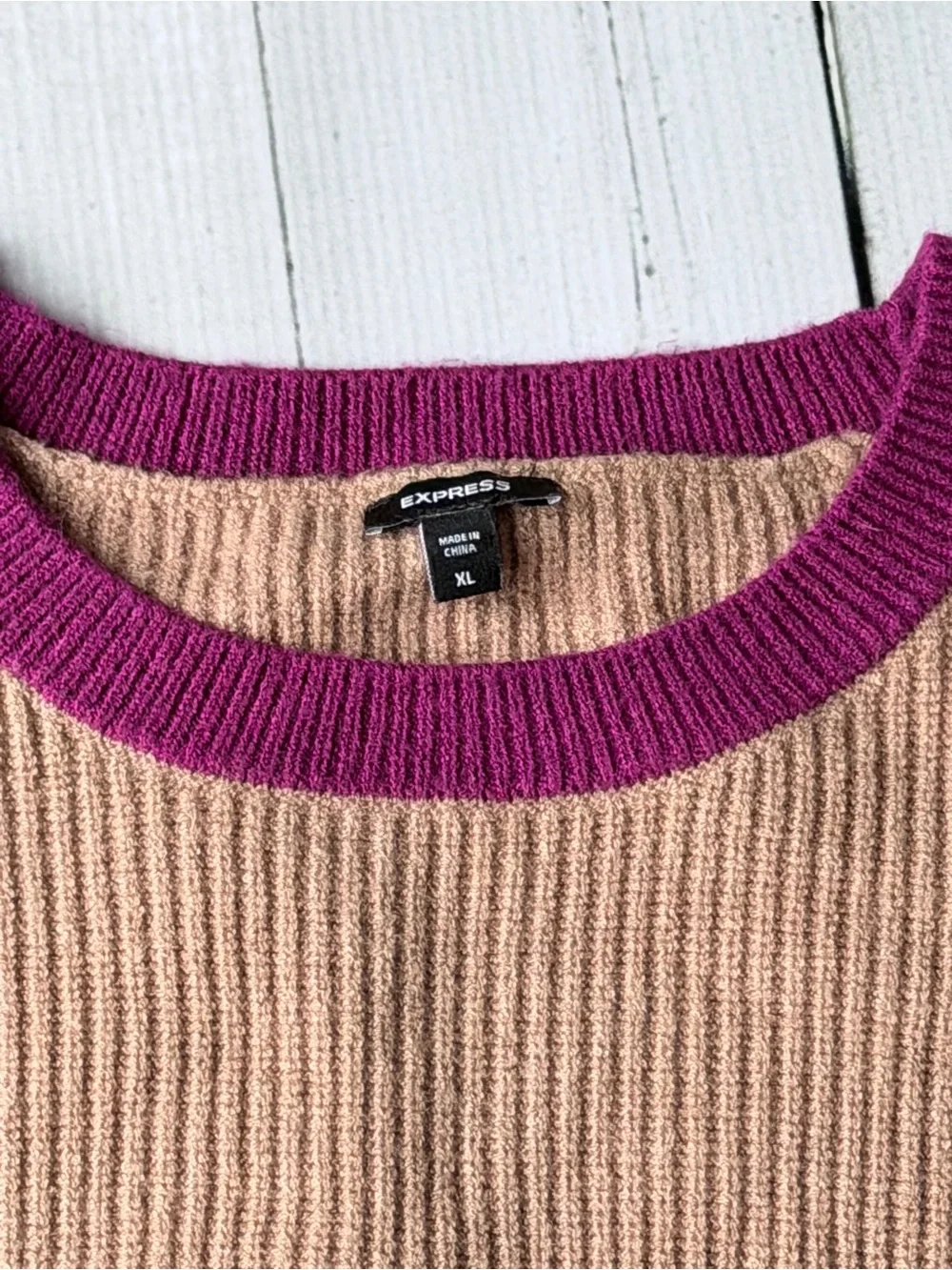 Express Colorblock Crewneck Sweater in Beige, Black & Magenta